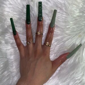 10pcs 3XL Square Green Mix with Marble Accent Press on Nails